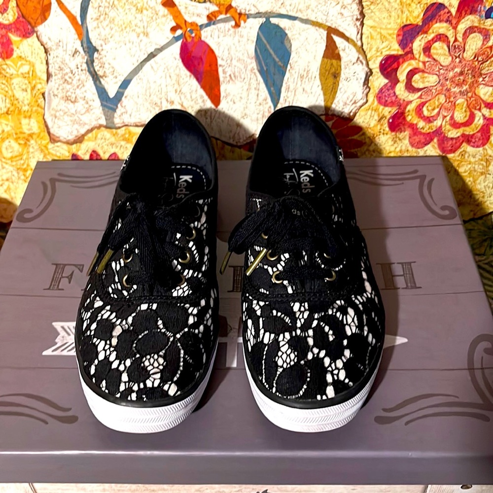 Keds + Taylor Swift collection black floral lace sneakers
